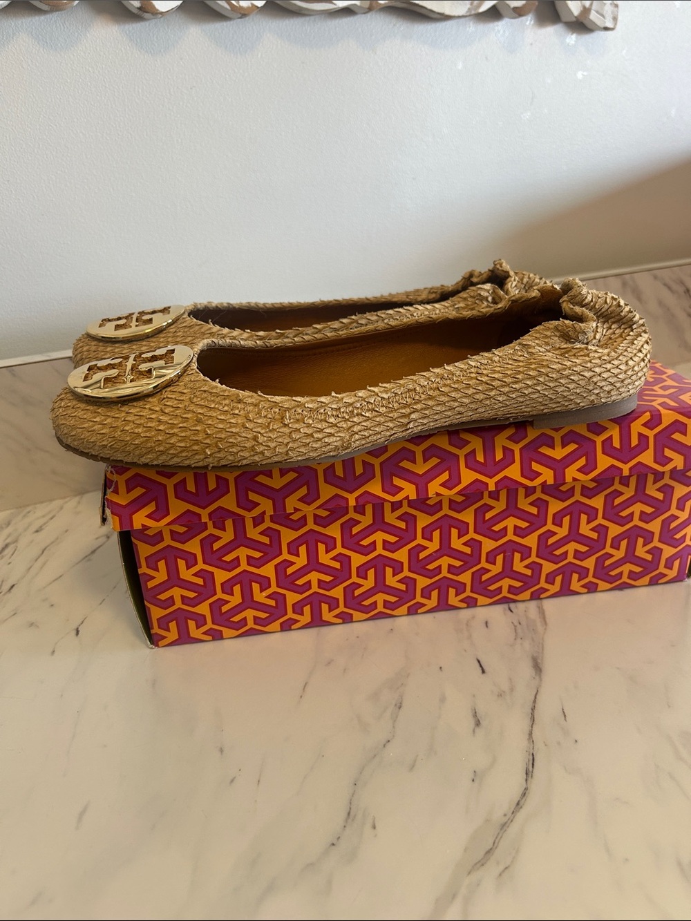 Tory Burch Metallic Gold Reva Logo Ballet Flats - Picture 5 of 12